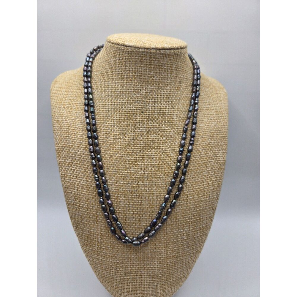 1760. Vintage Double Strand Peacock Iridescent Rice Freshwater Pears